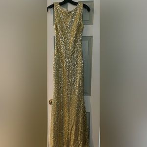 B. Darlin full length gown- gold sequin- cut out back